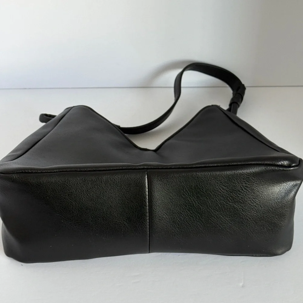 Black Faux Leather Shoulder Bag